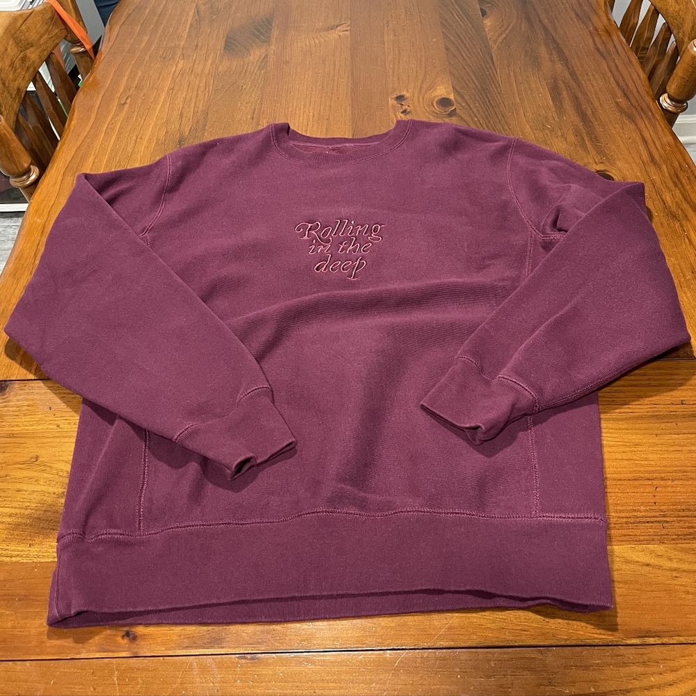 Adele Unisex Maroon Burgundy Rolling In The‎ Deep Crewneck Sweatshirt Size Large